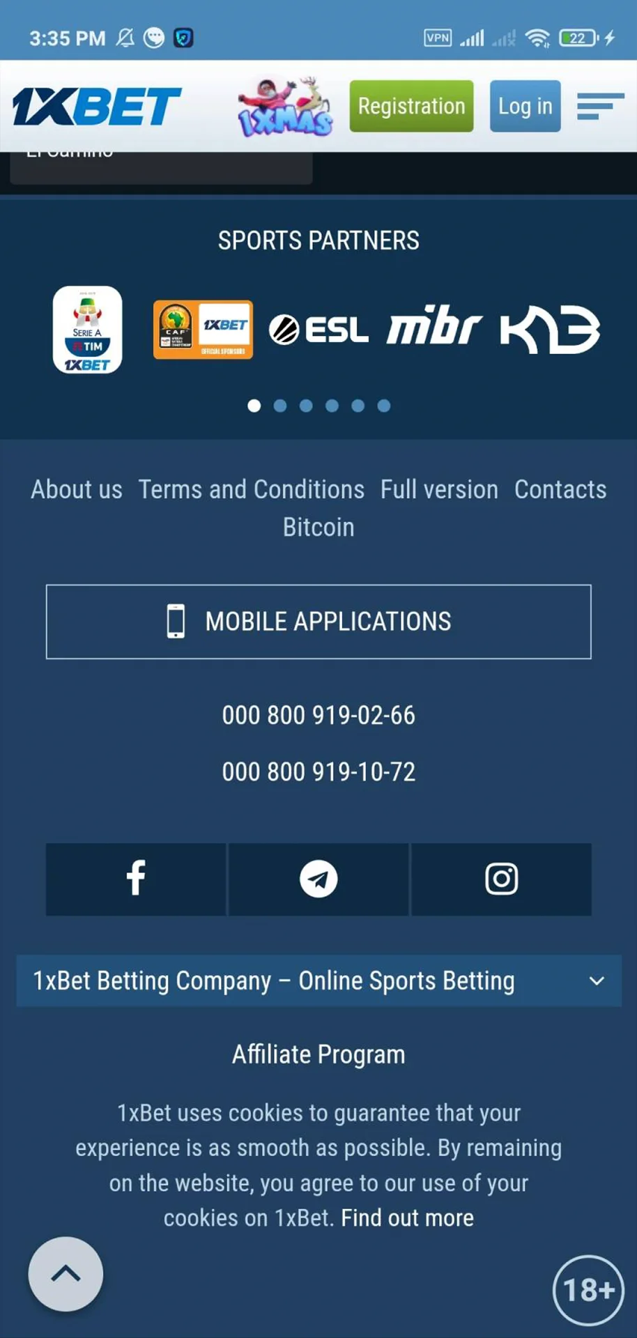 On the 1xBet website, find the section to download the application for iOS.